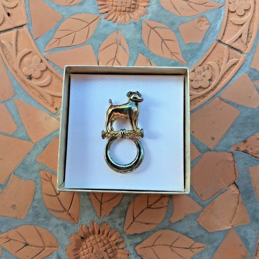 Jones New York Pin Dog Show Pin Ring Holder Silver Gold Tone Patina